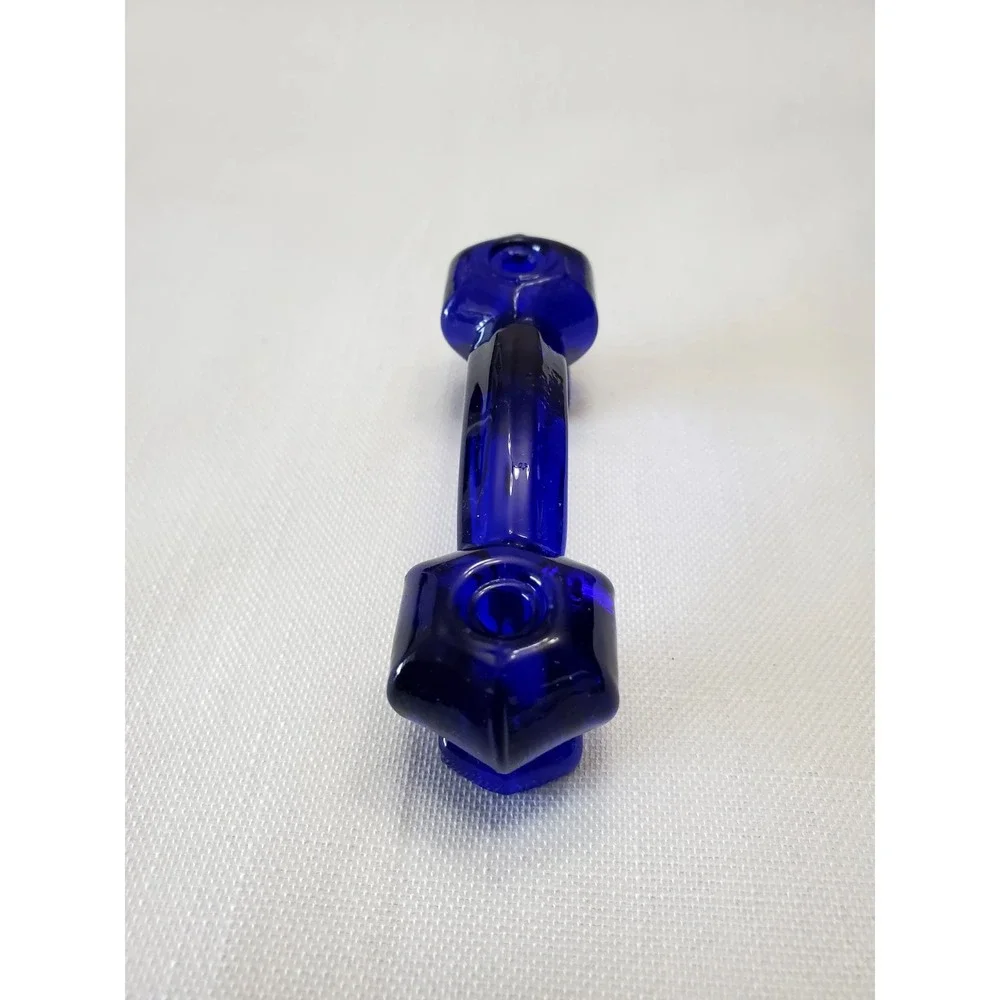 Vtg 4 PC Hexagon Blue Glass 4